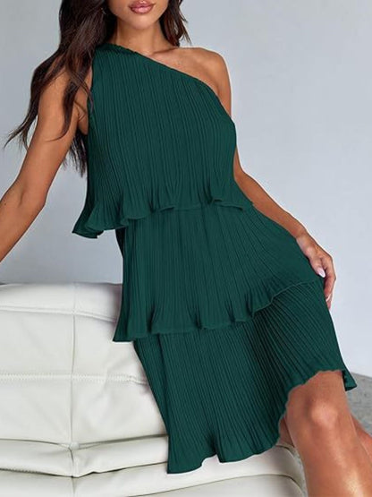 Layered Single Shoulder Mini Dress