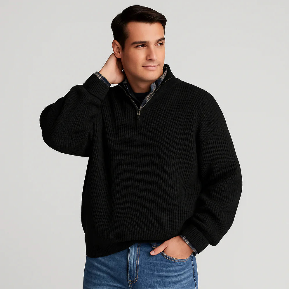 Men's ribbed half-zip knit sweater – men