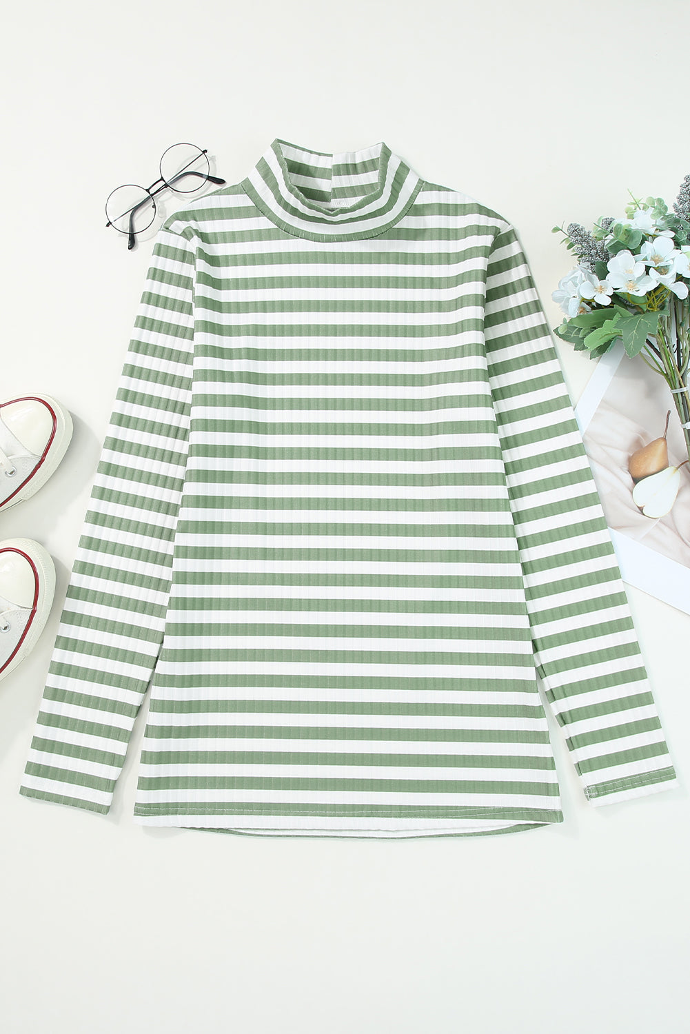 Double Take Striped Mock Neck Long Sleeve Top