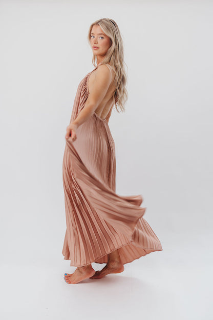 Maren Pleated Halter Maxi Dress in Mauve - Bump Friendly (S-XL)