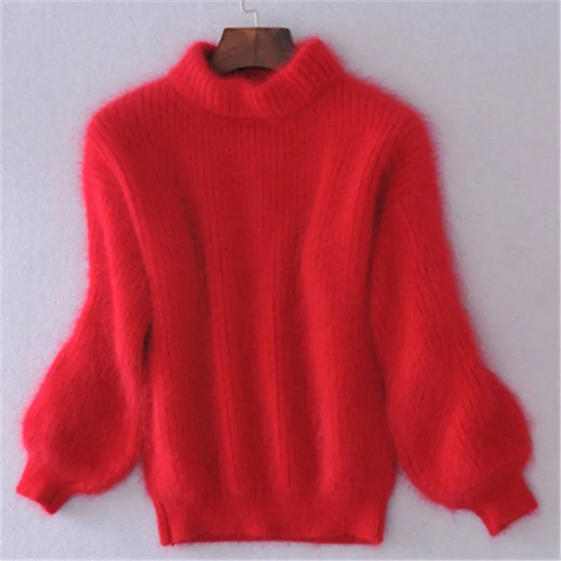 Women's knitted sweater in a casual vintage angora style