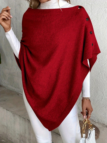 Elegant women's knitted poncho coat with buttons