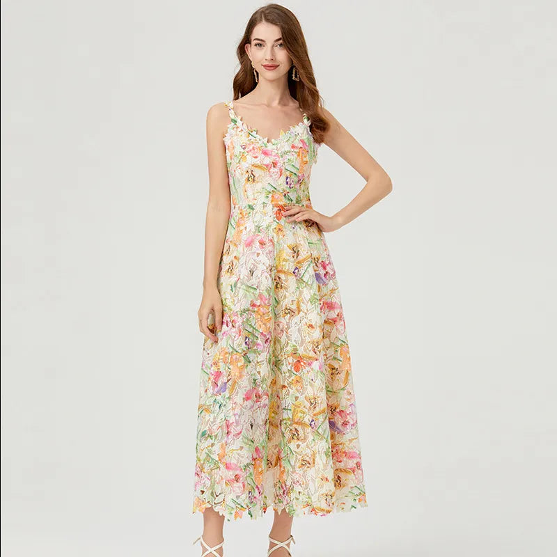 Rory Sleeveless Shoulder Tie Midi Dress in Floral Multi