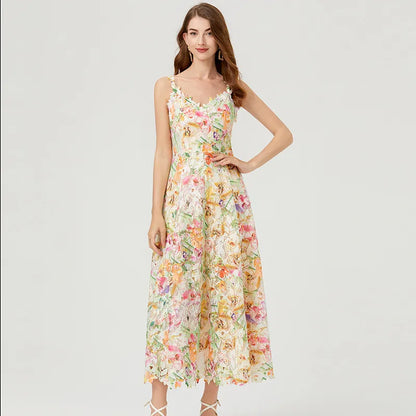 Rory Sleeveless Shoulder Tie Midi Dress in Floral Multi