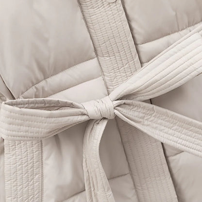 Women's winter jacket with hood and belt, lightly padded