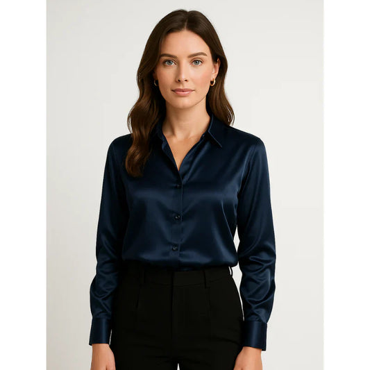 Elegant women's satin blouse with button details