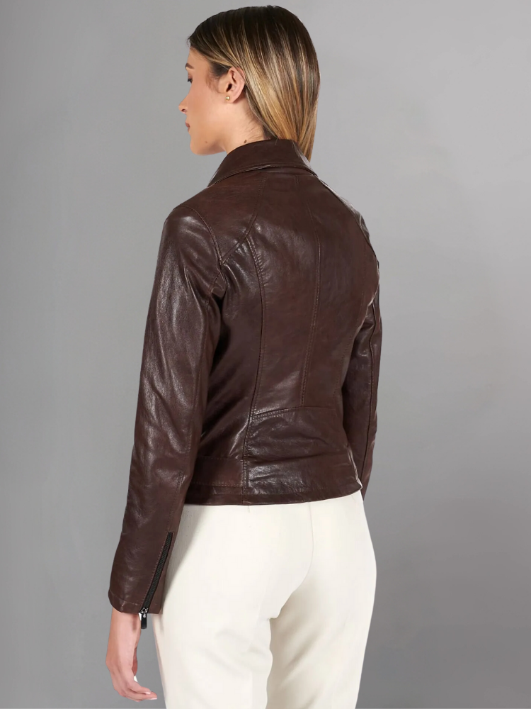 Women Green Cafe Racer Style Biker Genuine Leather Jacket