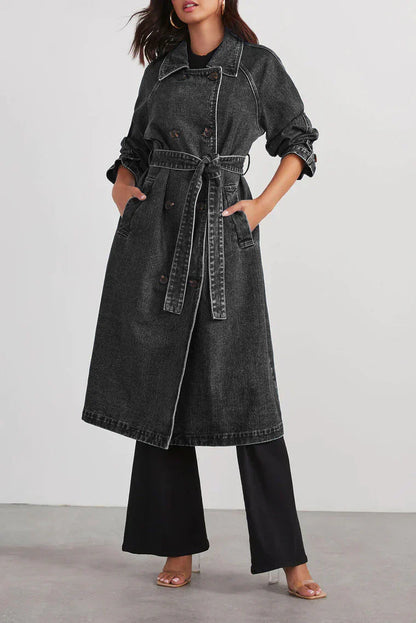 Long buttoned coat with belt – women