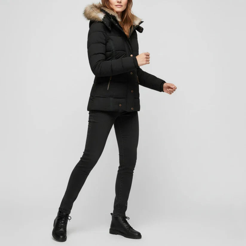 Aurora – warm, lined winter jacket with fur hood and zippered pockets