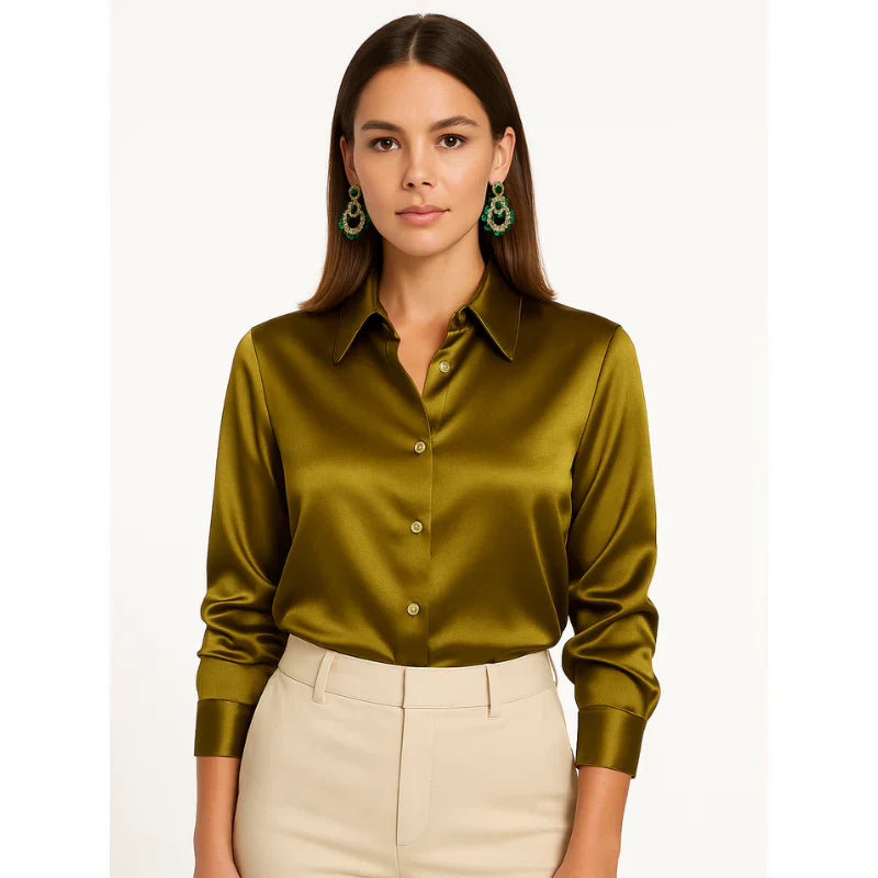 Elegant women's satin blouse with button details