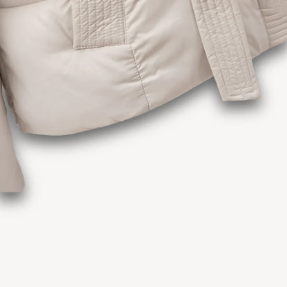 Women's winter jacket with hood and belt, lightly padded