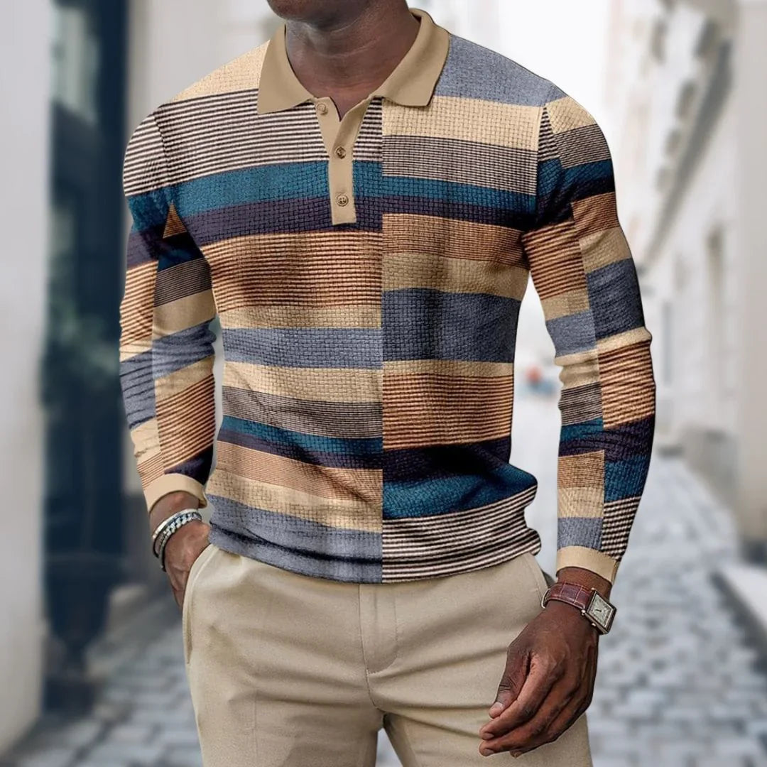 Men's long-sleeved polo shirt with button placket – sporty & smart