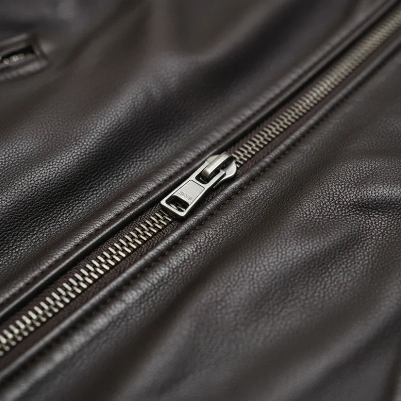 Oskar – slim fit leather jacket with stand-up collar and zipper