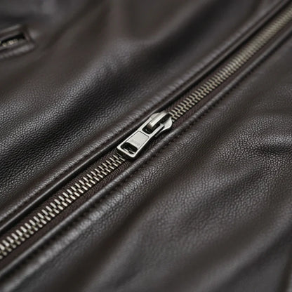 Oskar – slim fit leather jacket with stand-up collar and zipper