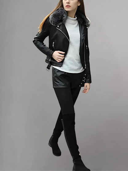 Women’s Faux Fur Quilted Moto Jacket