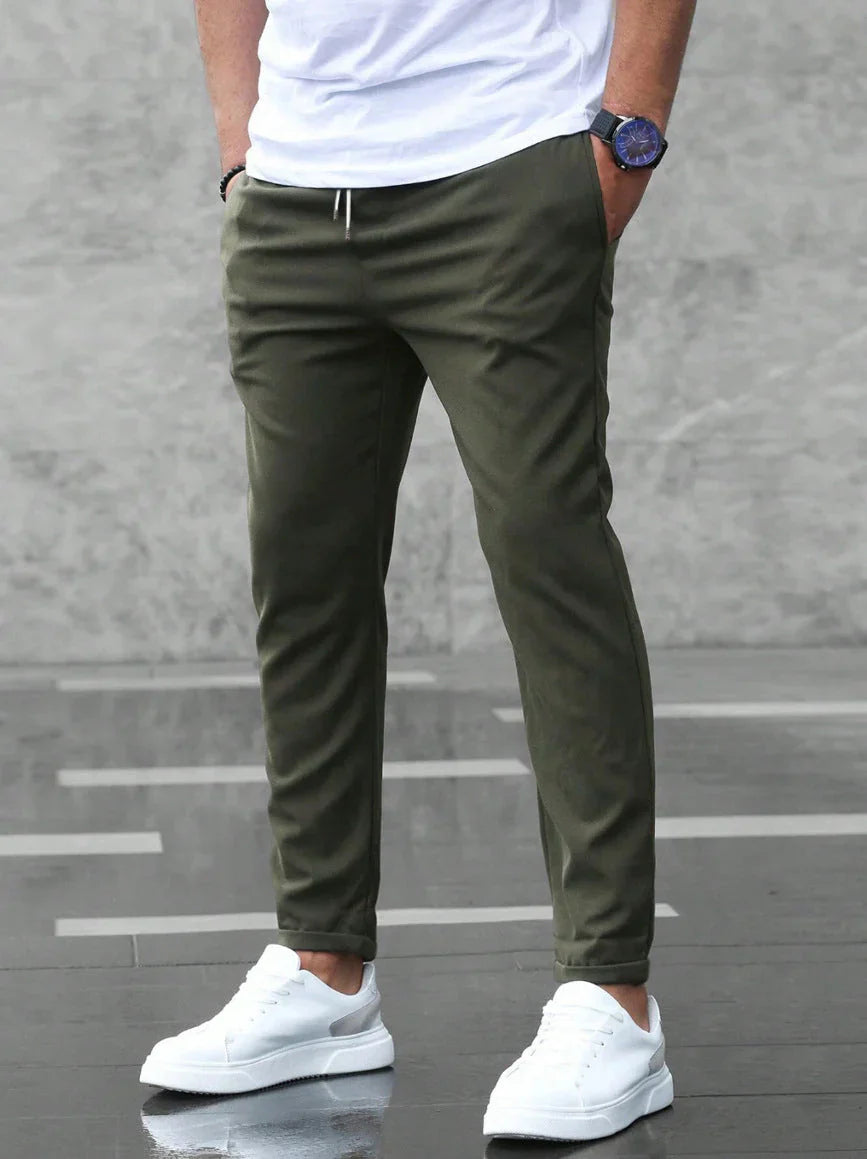 Allan casual slim stretch pants with drawstring – men