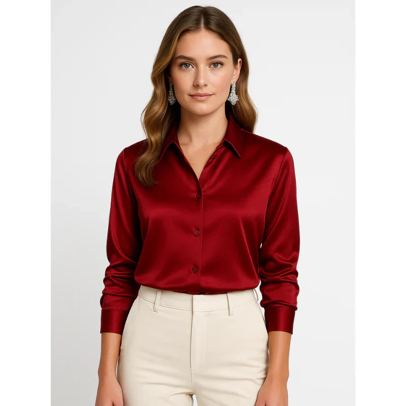 Elegant women's satin blouse with button details