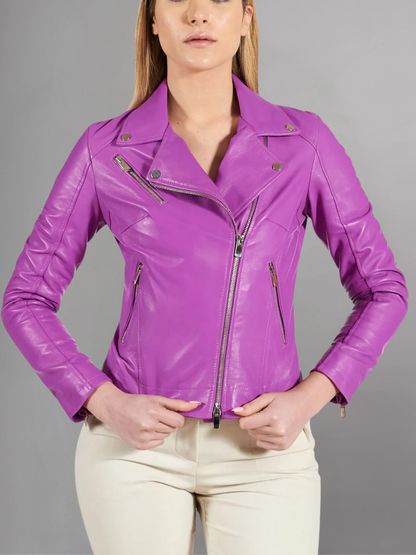 Women's Genuine Lambskin Leather Motorcycle Jacket