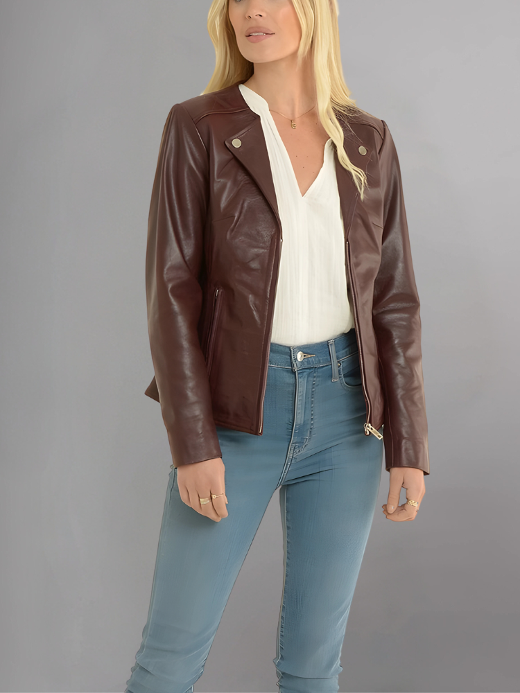 Women’s Distressed Brown Biker Leather Jacket