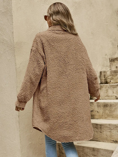Halie comfortable teddy jacket with button placket and chest pockets