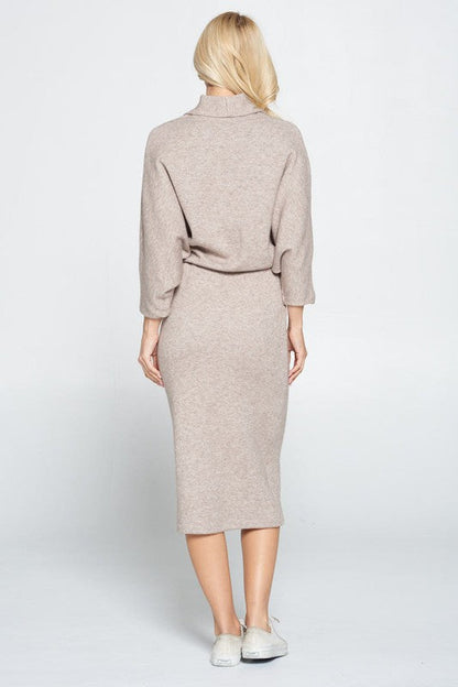 Sweater Knit Dolman Sleeve Midi Dress