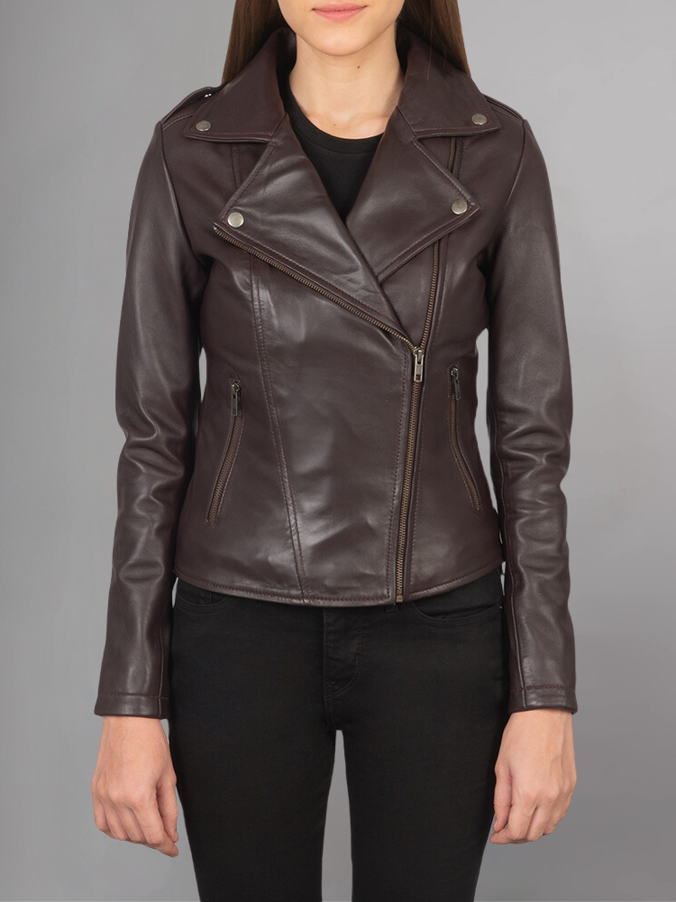 Women Lambskin Real Motorcycle Red Leather Jacket