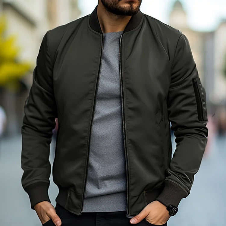 Men's bomber jacket with high collar and zipper