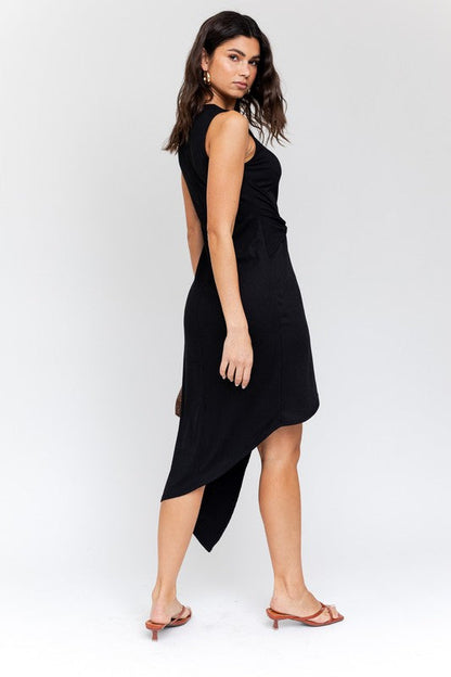 Sleeveless Twist Wrap Rib Midi Dress