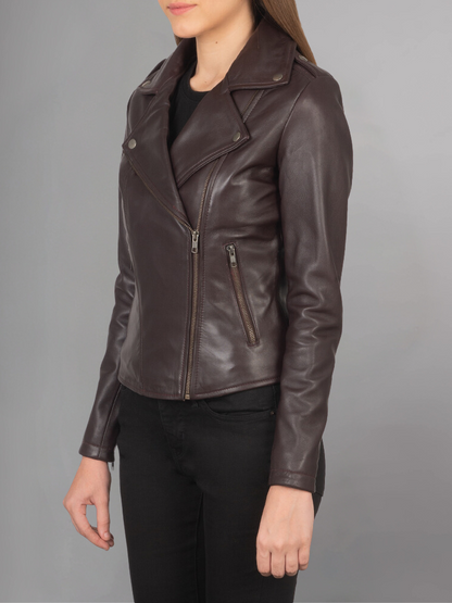 Women Lambskin Real Motorcycle Red Leather Jacket