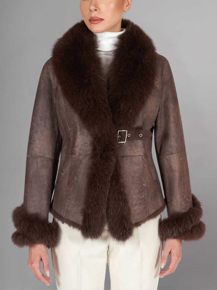 Elbow Street Fashion Winter Shearling Leather jacket