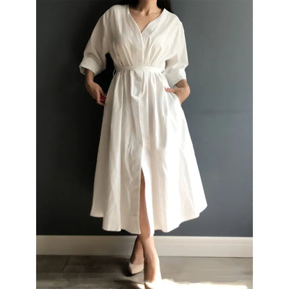 Hunter 100% Cotton Gauze Midi Dress in Soy - Bump Friendly (XS-XL)