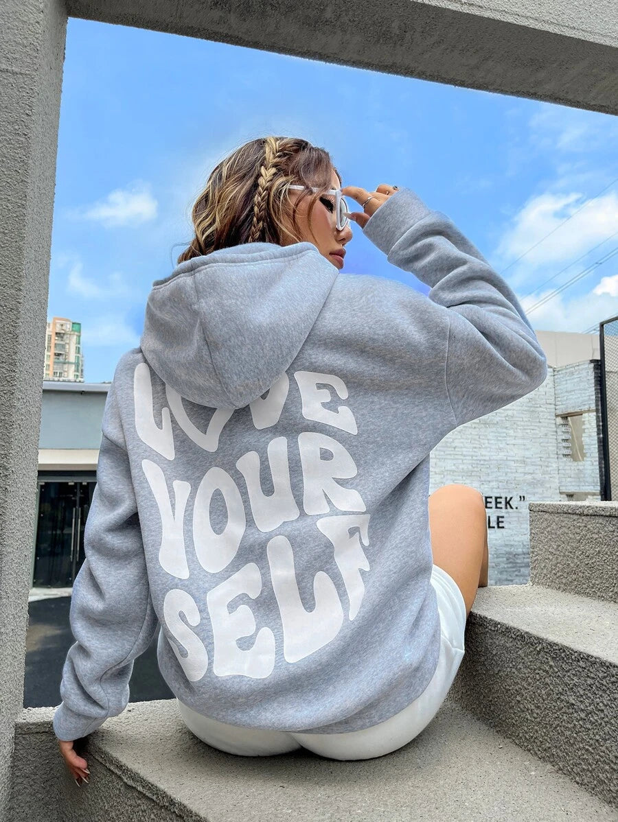Oversized “love yourself” hoodie – women