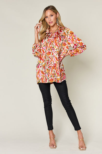 Double Take Full Size Printed Button Up Long Sleeve Shirt