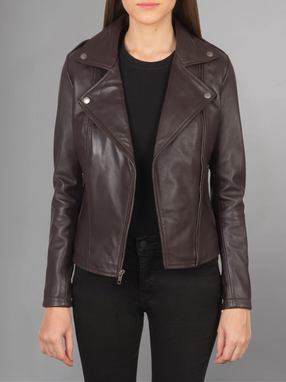 Women Lambskin Real Motorcycle Red Leather Jacket