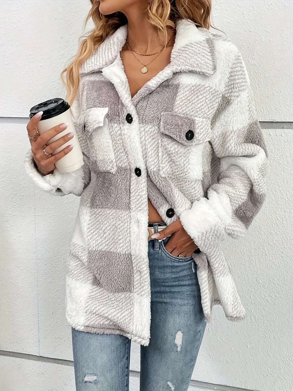 Alice fluffy check jacket – women
