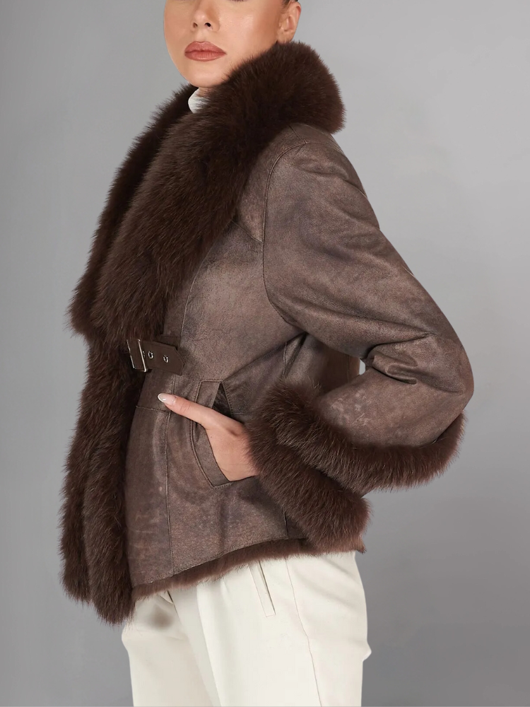 Elbow Street Fashion Winter Shearling Leather jacket