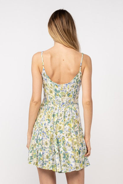 Gloria Sleeveless Corset Floral Print Mini Dress Green