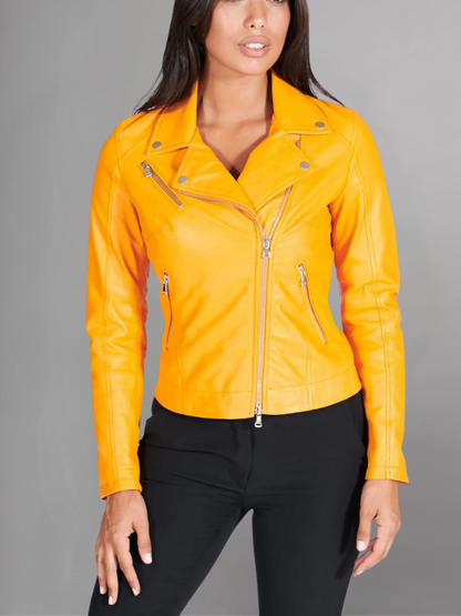 Women's Genuine Lambskin Leather Motorcycle Jacket