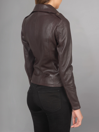 Women Lambskin Real Motorcycle Red Leather Jacket