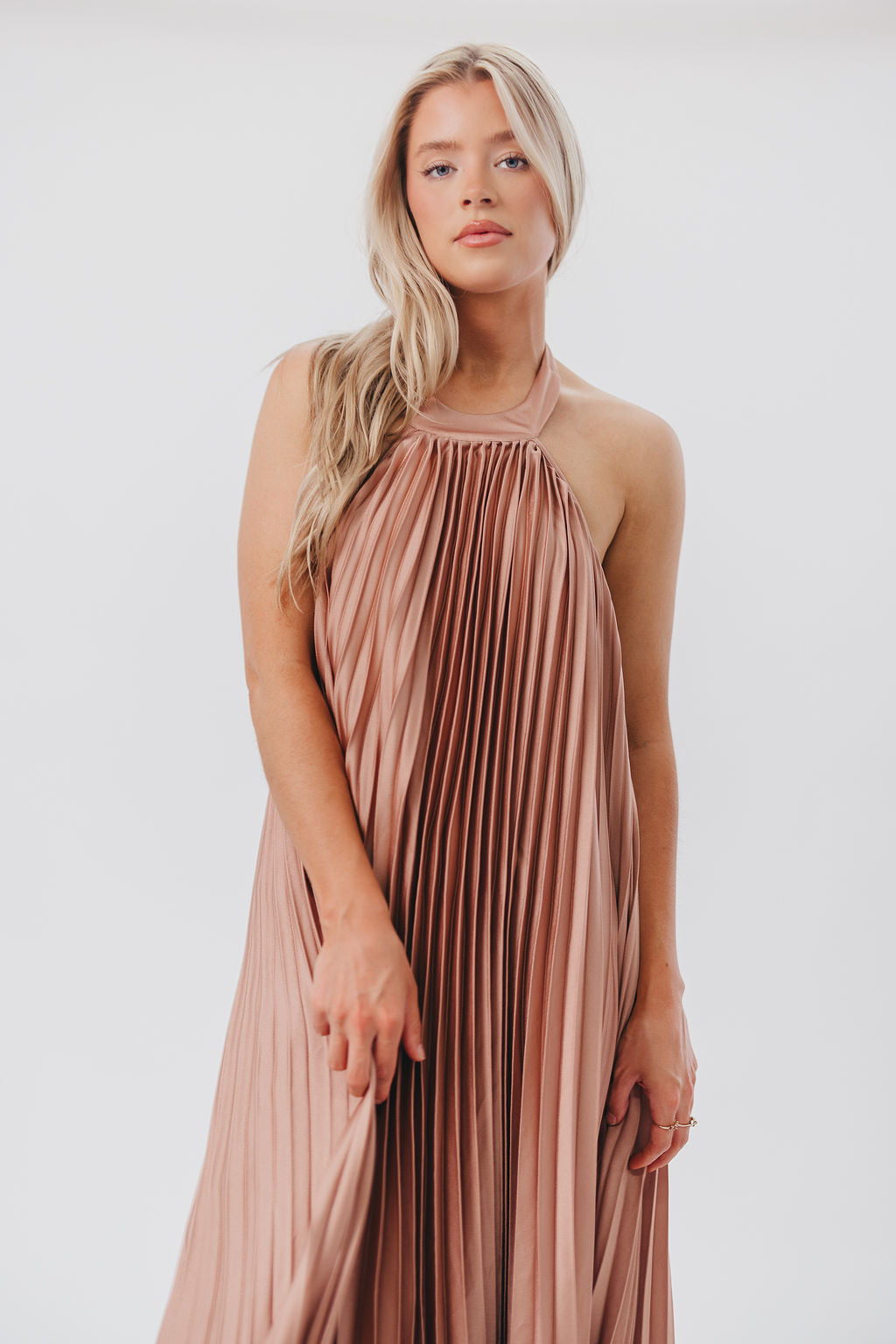 Maren Pleated Halter Maxi Dress in Mauve - Bump Friendly (S-XL)