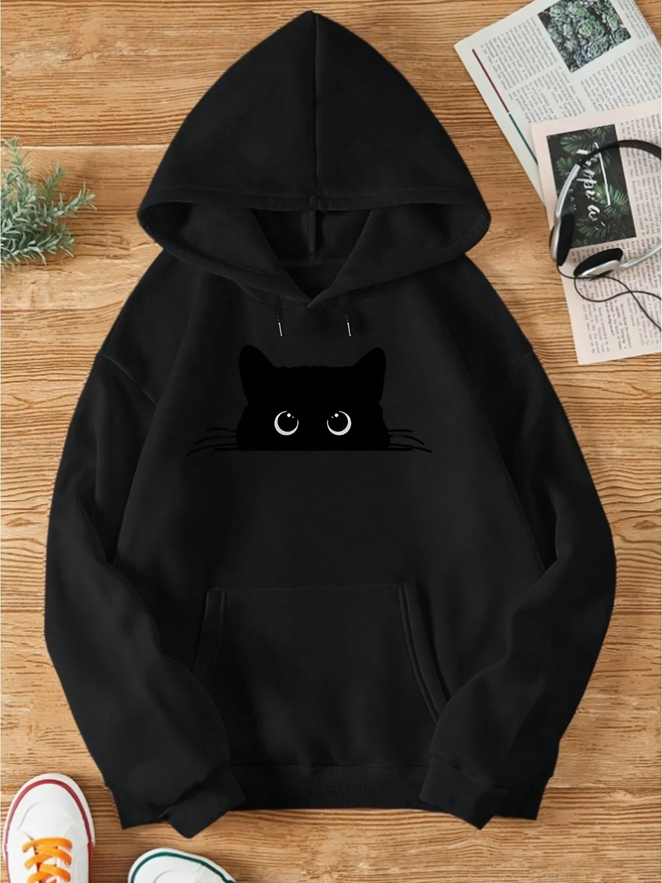 Bella - hoodie with cat print and hood