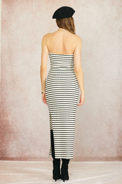 Waitlist 6/20 ♥ Avril Sleeveless Stripe Print Knit Maxi Dress Black