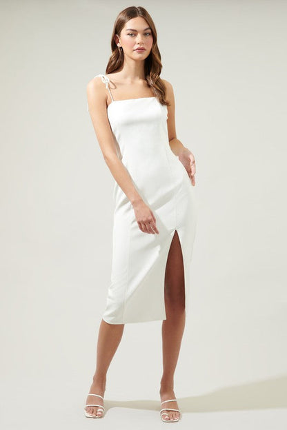 Kayla Sleeveless Shoulder Tie Midi Dress White