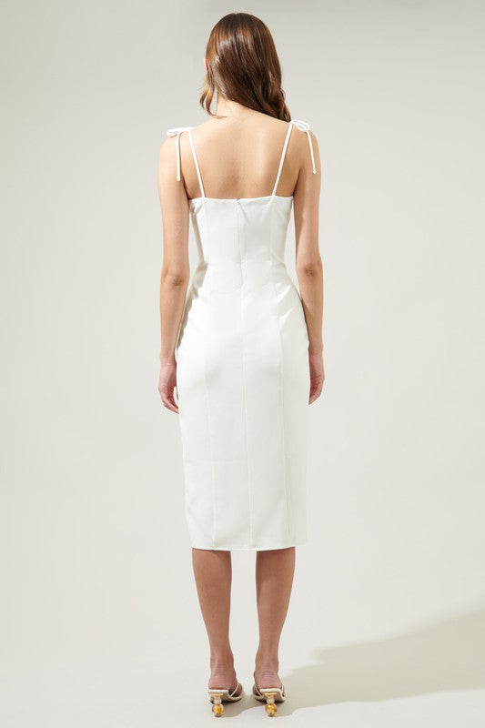 Kayla Sleeveless Shoulder Tie Midi Dress White