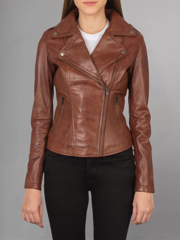 Women Lambskin Real Motorcycle Red Leather Jacket