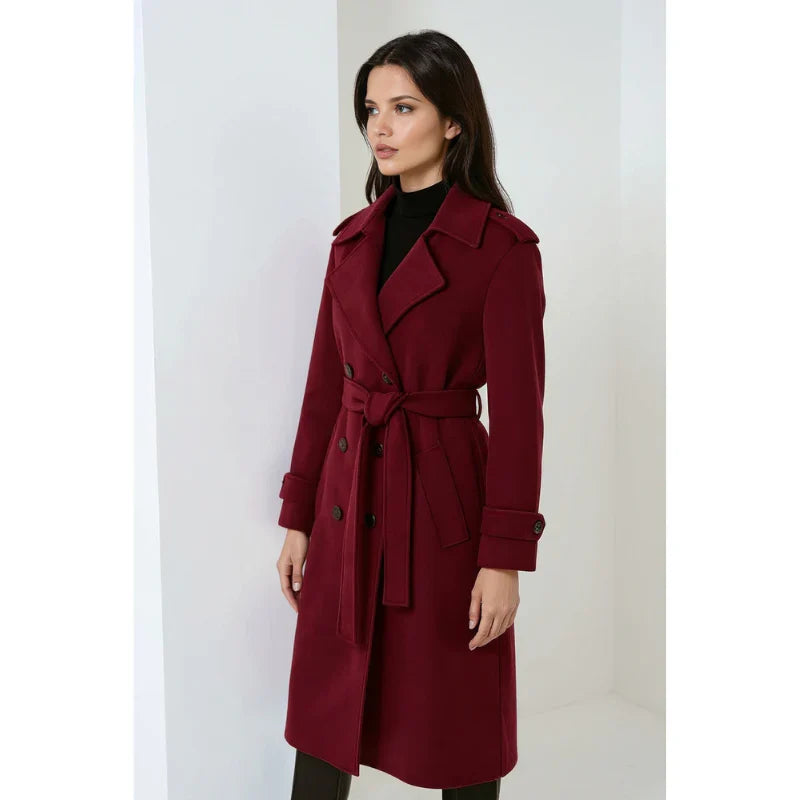 Serena women's winter jacket in burgundy with belt