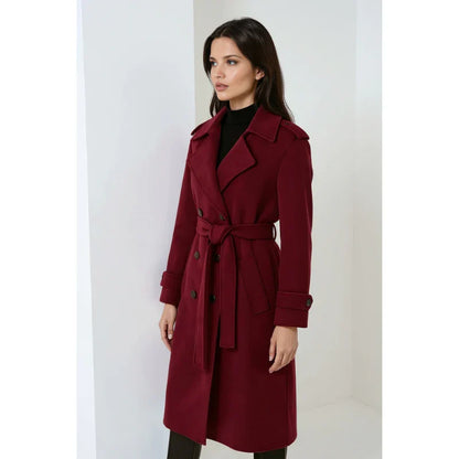 Serena women's winter jacket in burgundy with belt