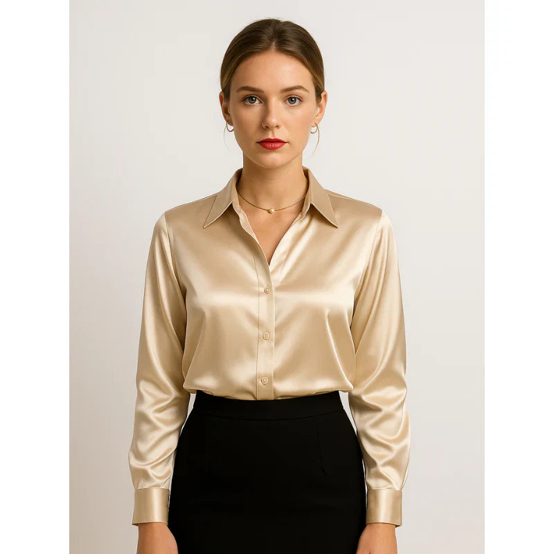 Elegant women's satin blouse with button details