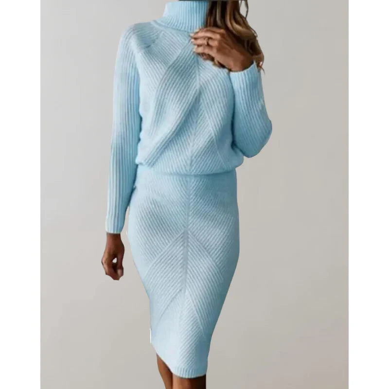Elegant women's set with roll-neck sweater and skirt