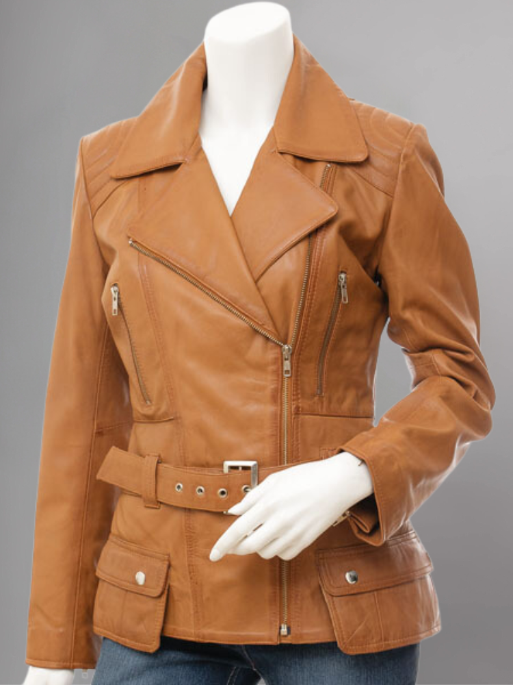 Women's Vintage Real Leather Jacket for Biker Style